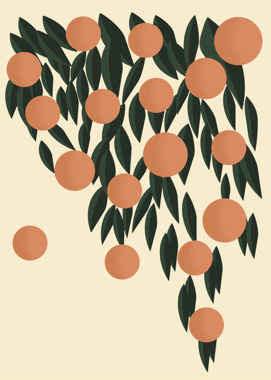 Oranges On Black Leaves