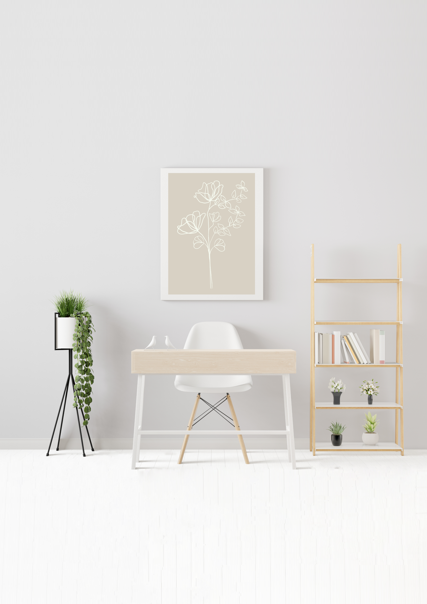 White Plant In Beige Background