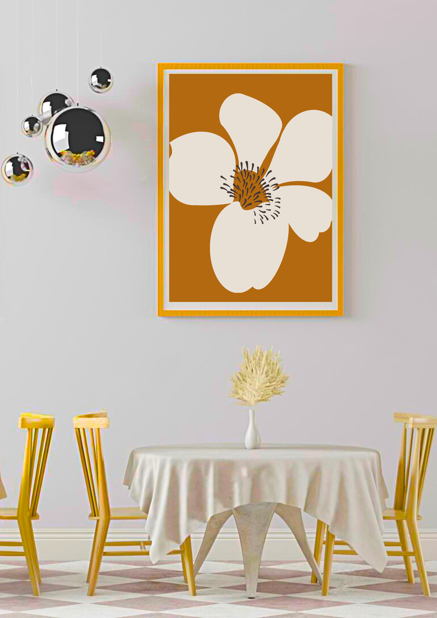 White Flower On Orange Background